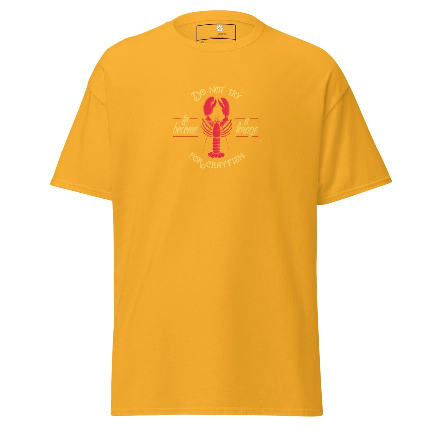 Yellow T-shirt featuring a lobster graphic for Men and Women in sizes 2XL to 5XL