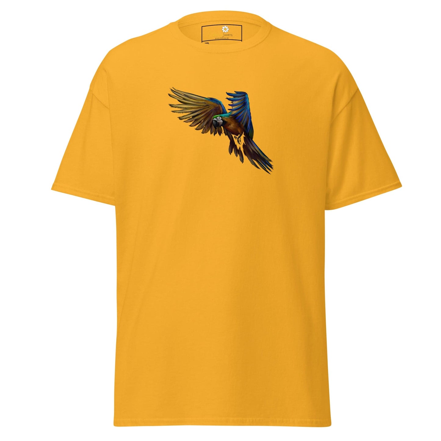 Yellow T-shirt with parrot graphic for Men and Women in 2XL to 5XL sizes
