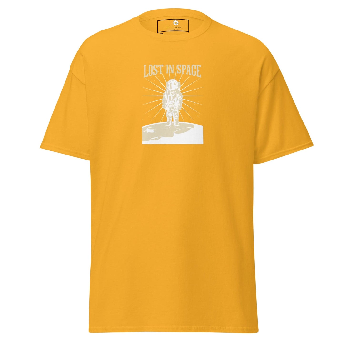 Yellow T-Shirt with astronaut graphic for men and women in plus sizes 2XL to 5XL