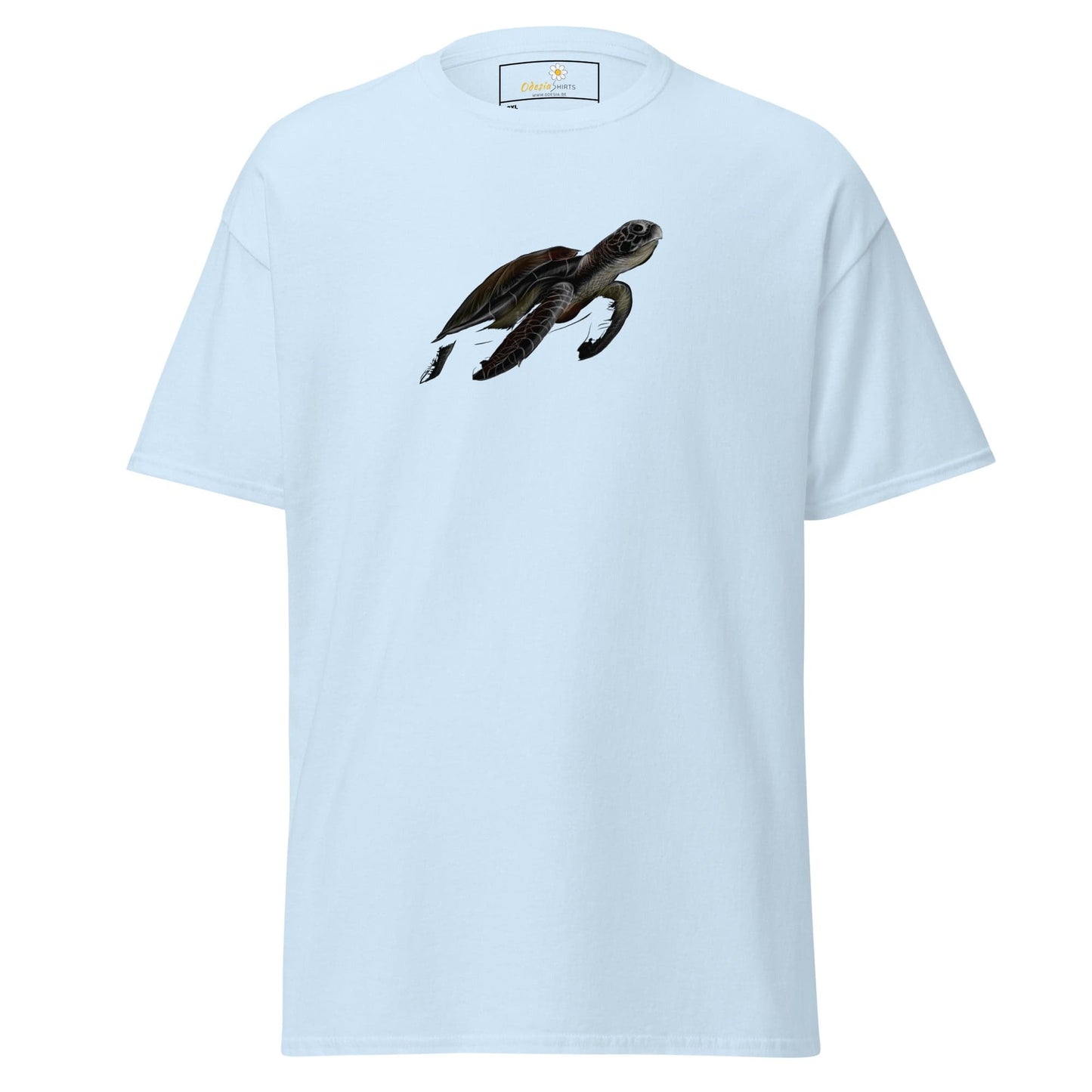 Light blue T-shirt with turtle graphic from T-SHIRT DESIGN TEE for Men and Women in 2XL to 5XL