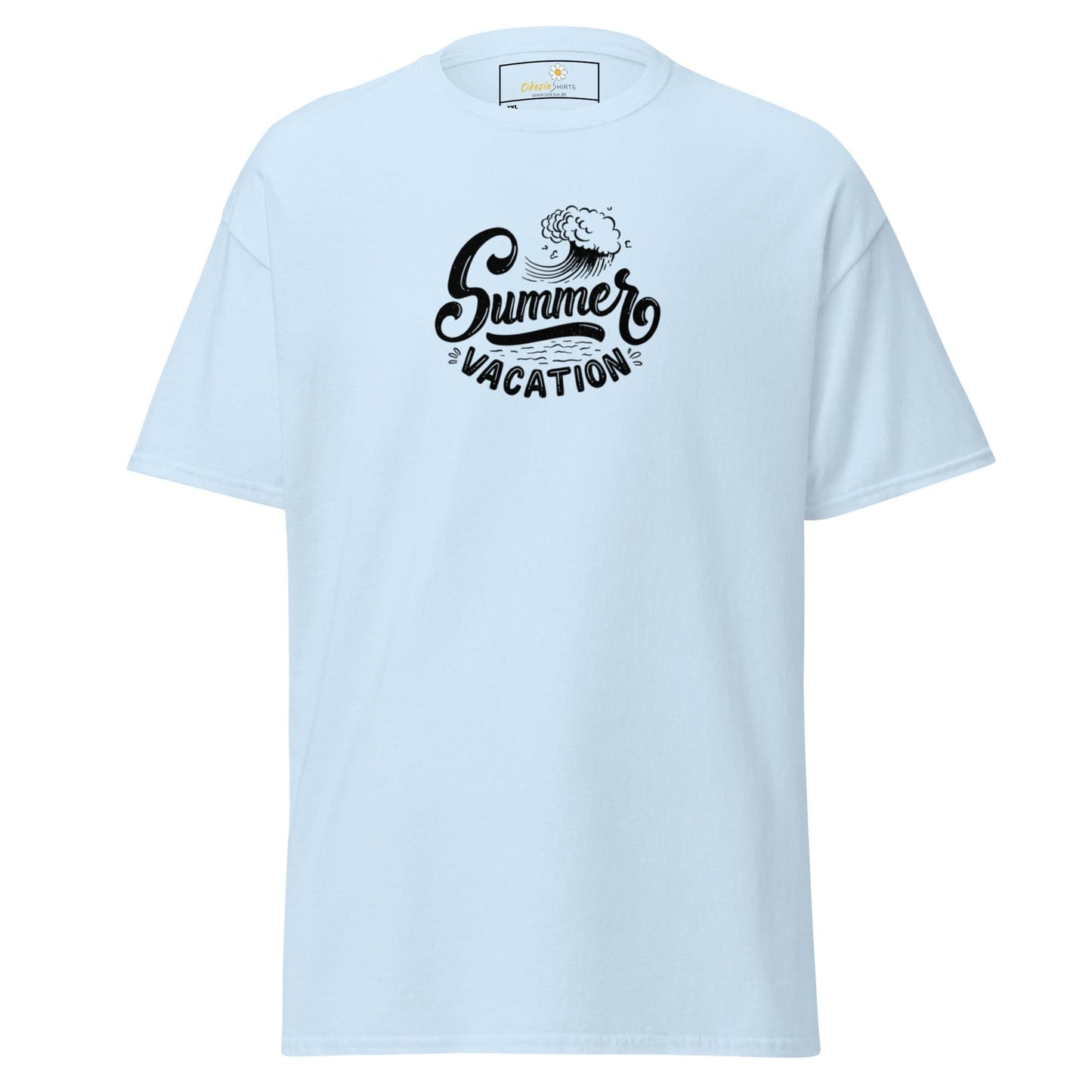 Light blue T-shirt with Summer Vacation graphic for Men and Women in 2XL to 5XL size