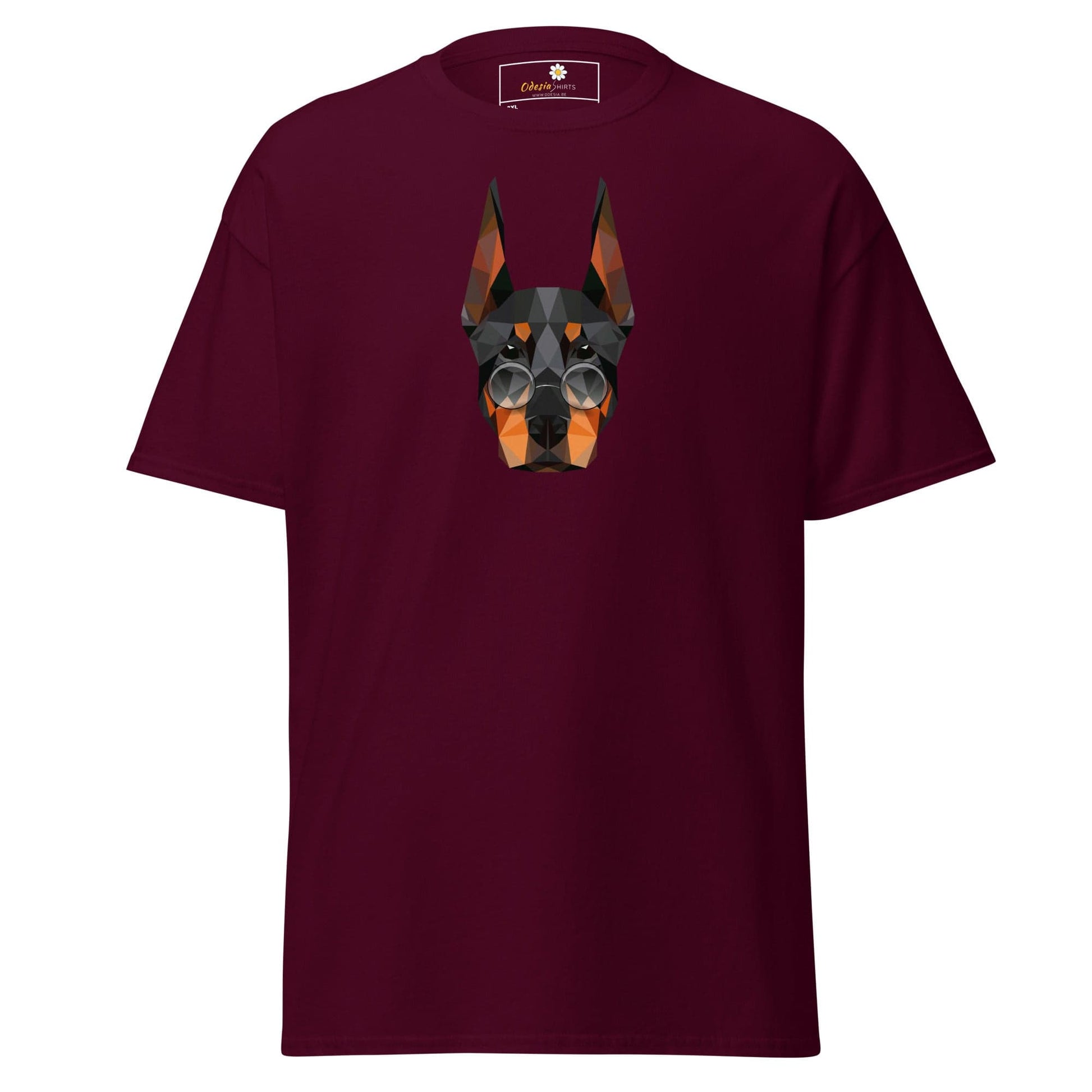 Maroon T-shirt with dog graphic for men and women in 2XL to 5XL sizes
