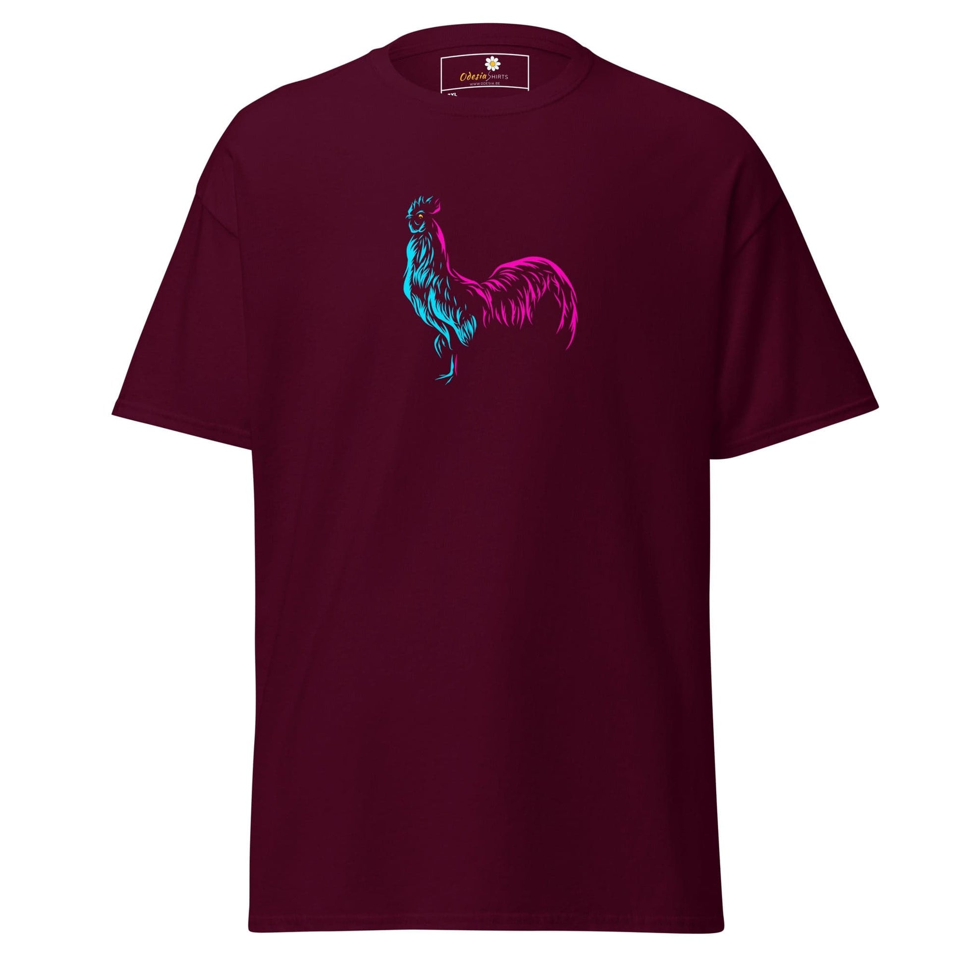 Maroon T-shirt with rooster graphic from T-SHIRT DESIGN TEE for Men and Women, 2XL-5XL