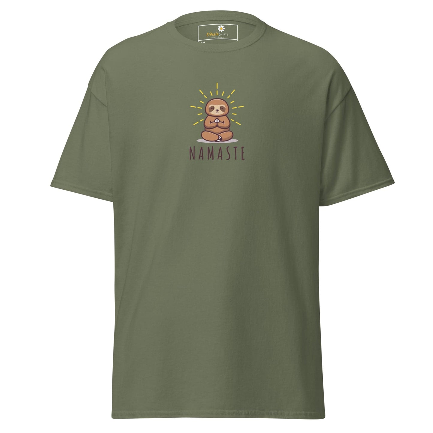 Olive green t-shirt.