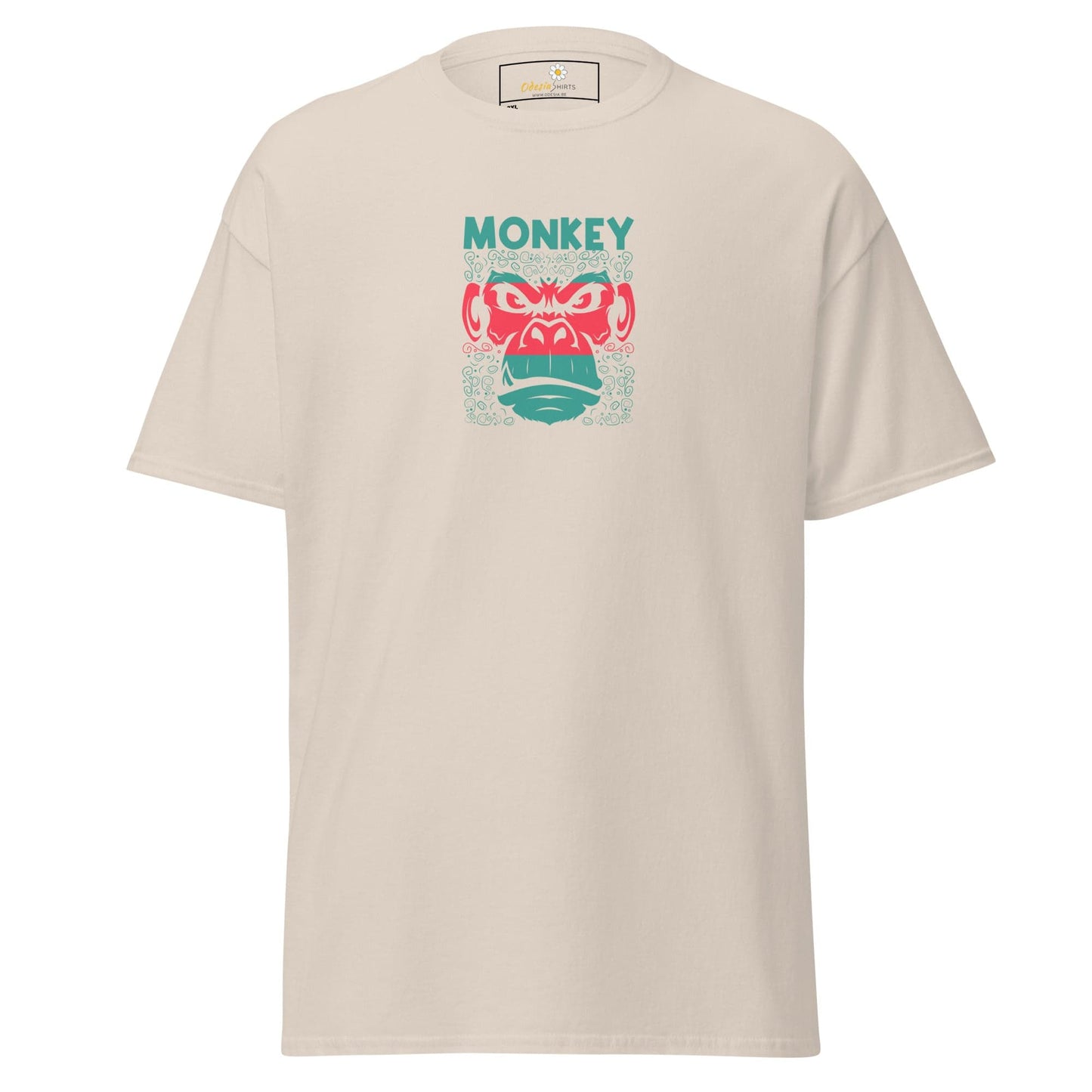 Beige T-shirt with monkey graphic for men and women in 2XL to 5XL sizes