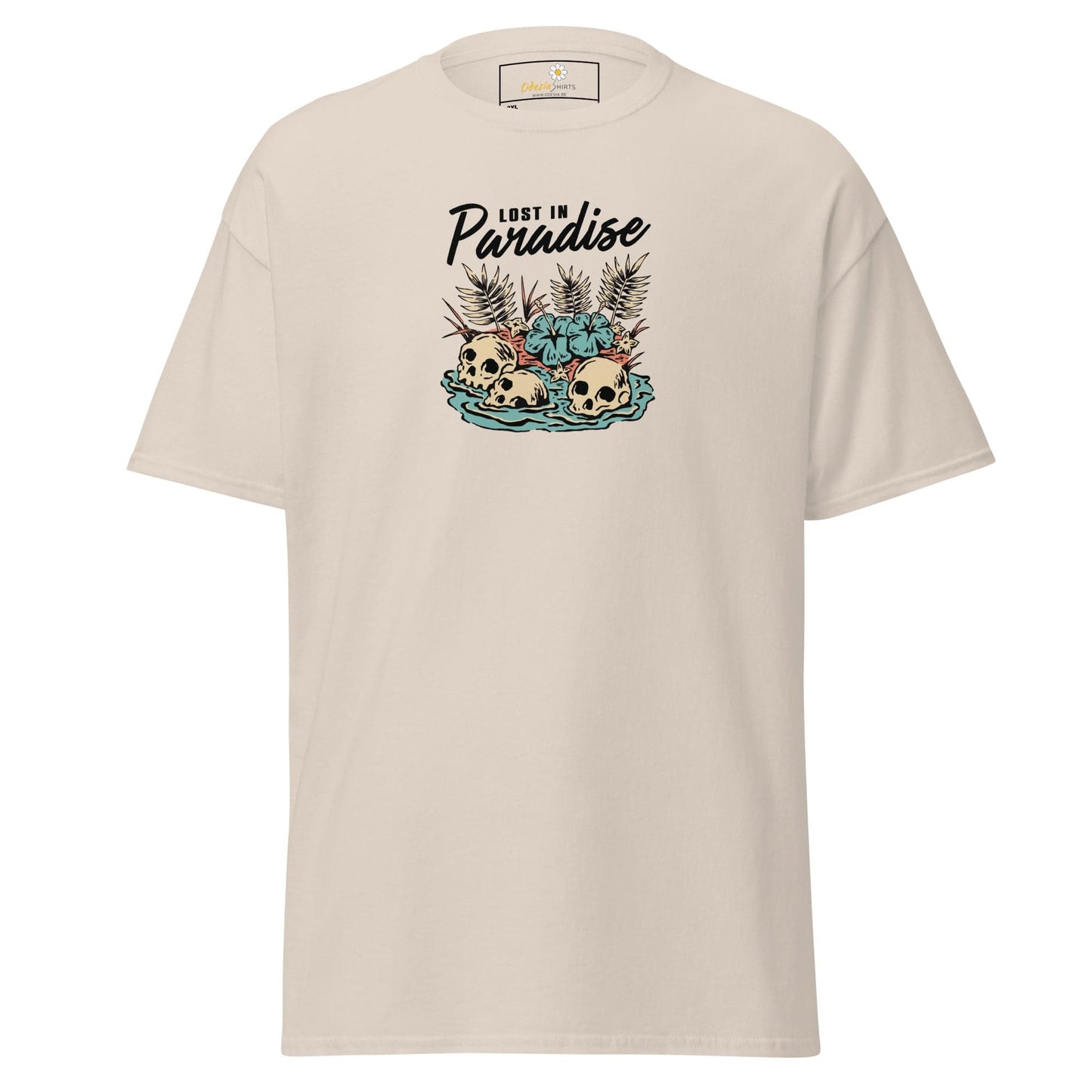 Beige T-shirt with skull graphic for men and women in 2XL to 5XL sizes