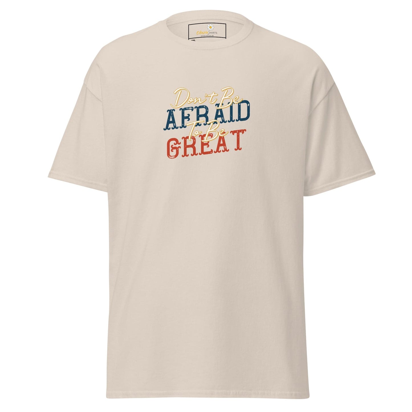 Beige T-shirt with embroidered text ideal for Men and Women in 2XL to 5XL sizes