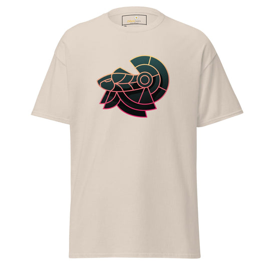 Beige T-shirt with stylized Ram Head design for men and women in sizes 2XL to 5XL