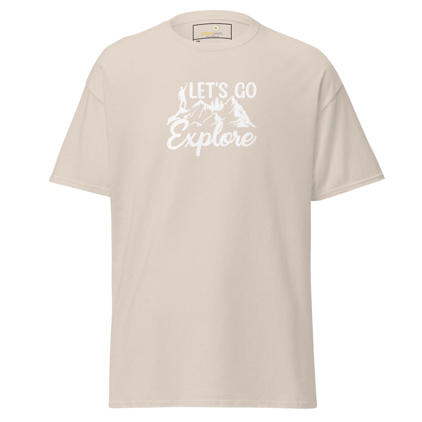 Beige T-shirt with Let’s Go Explore graphic for men and women 2XL to 5XL