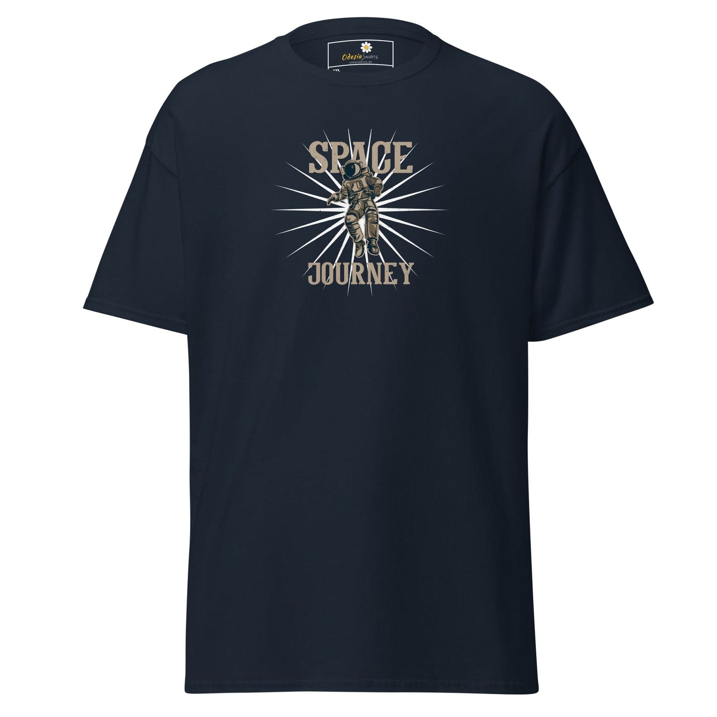 Dark blue T-shirt with astronaut graphic for men and women in sizes 2XL to 5XL