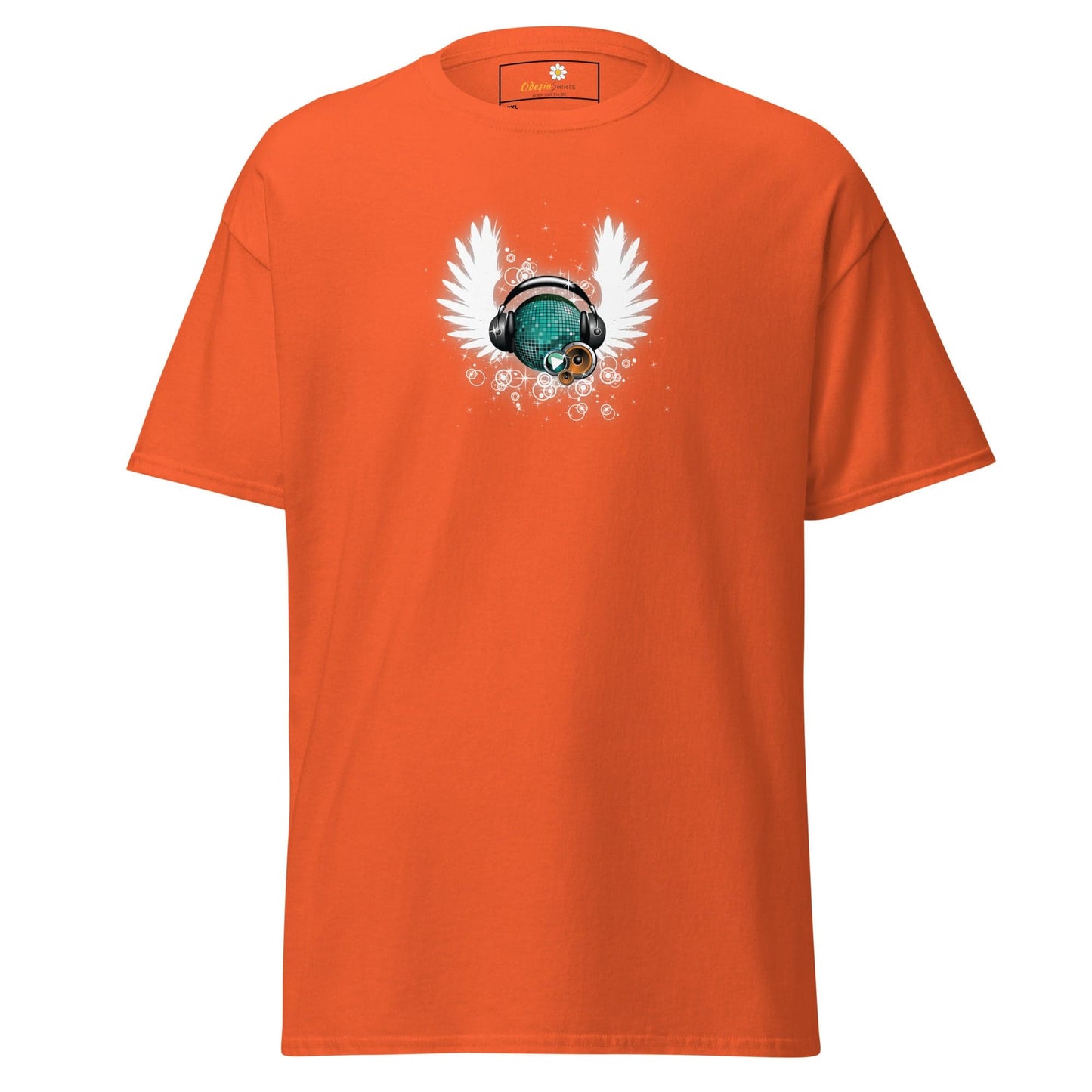 Orange T-shirt with graphic design for men and women in sizes 2XL to 5XL