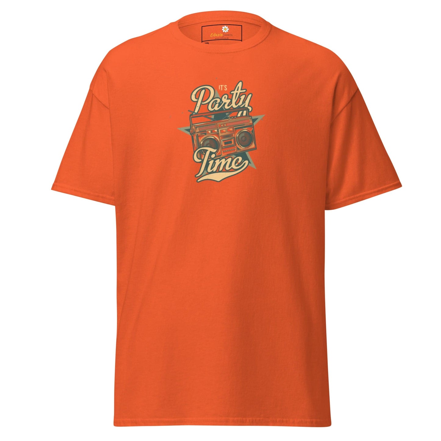 Orange T-shirt with boombox graphic for men and women in sizes 2XL to 5XL
