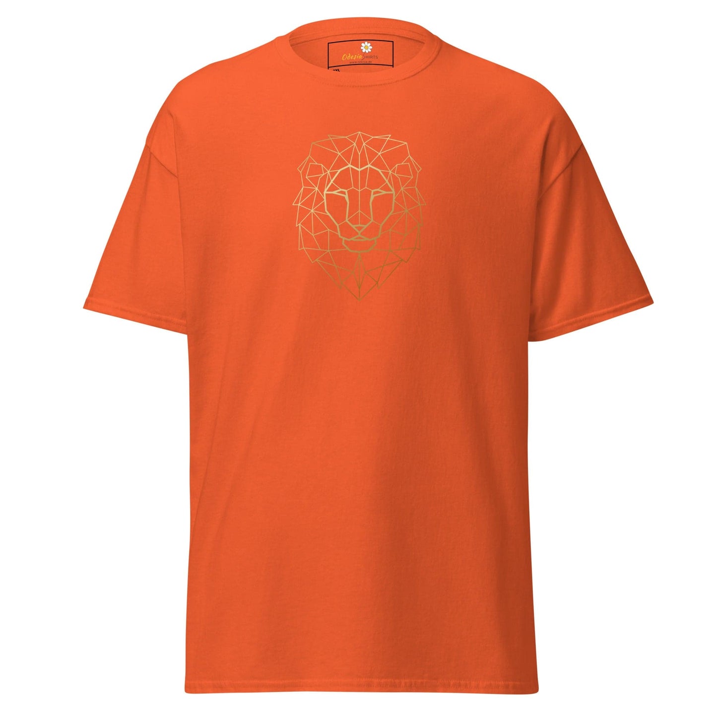 Orange T-shirt featuring a geometric lion design for men and women in 2XL to 5XL sizes