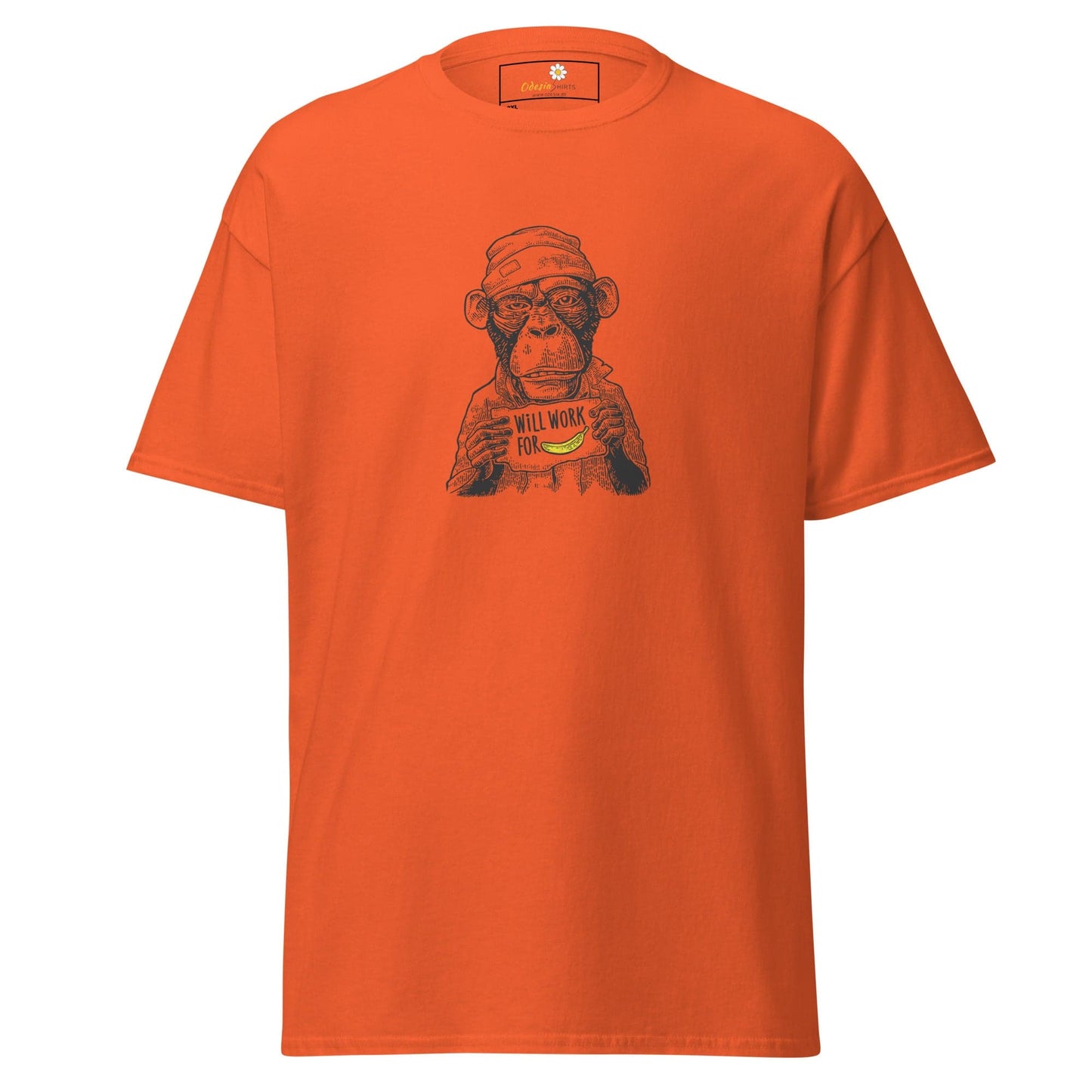 Orange T-shirt with monkey graphic from T-SHIRT DESIGN TEE for Men and Women in 2XL to 5XL