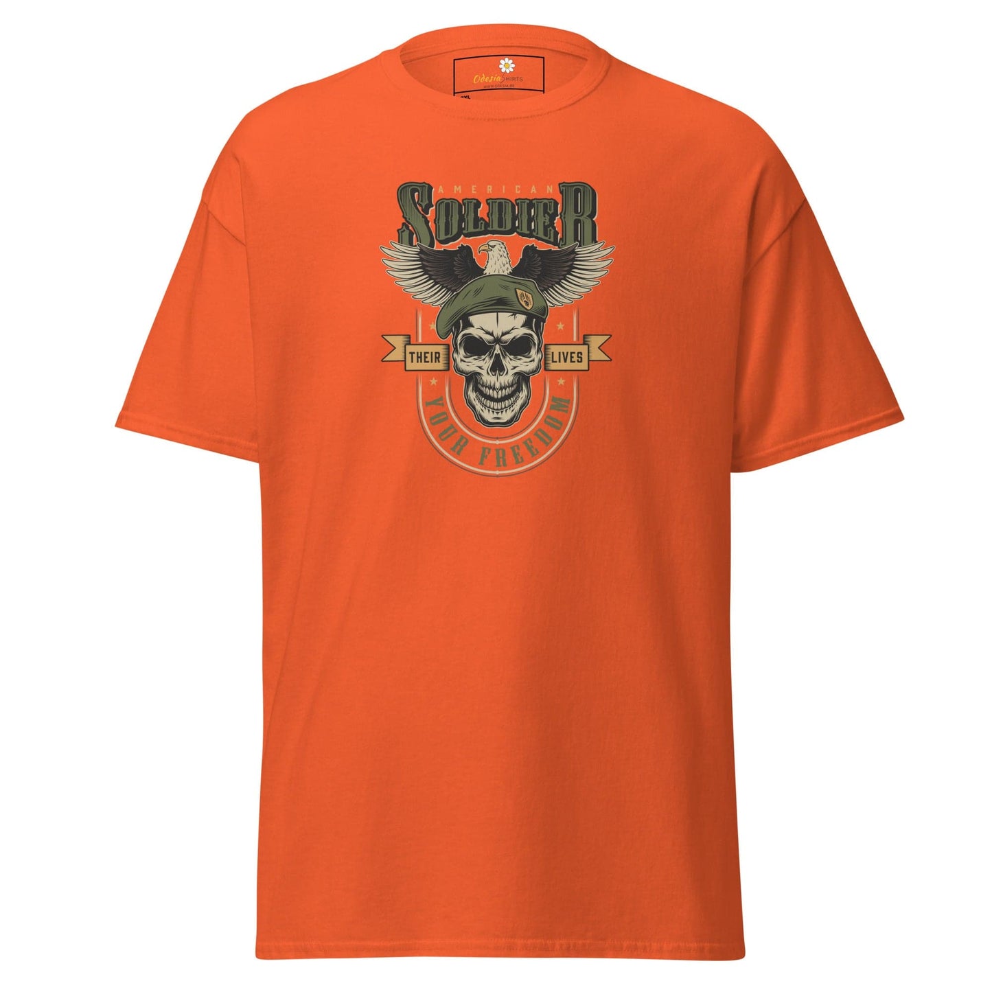 Orange T-shirt with soldier graphic from T-SHIRT DESIGN TEE for Men and Women