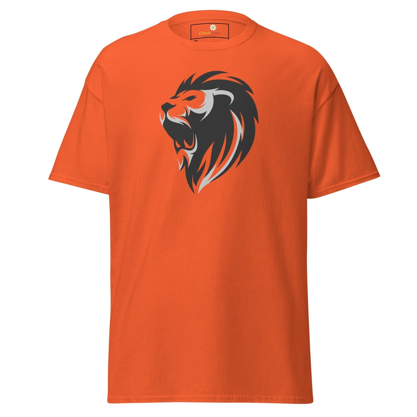 Orange T-shirt with lion graphic for MEN and WOMEN in sizes 2XL to 5XL