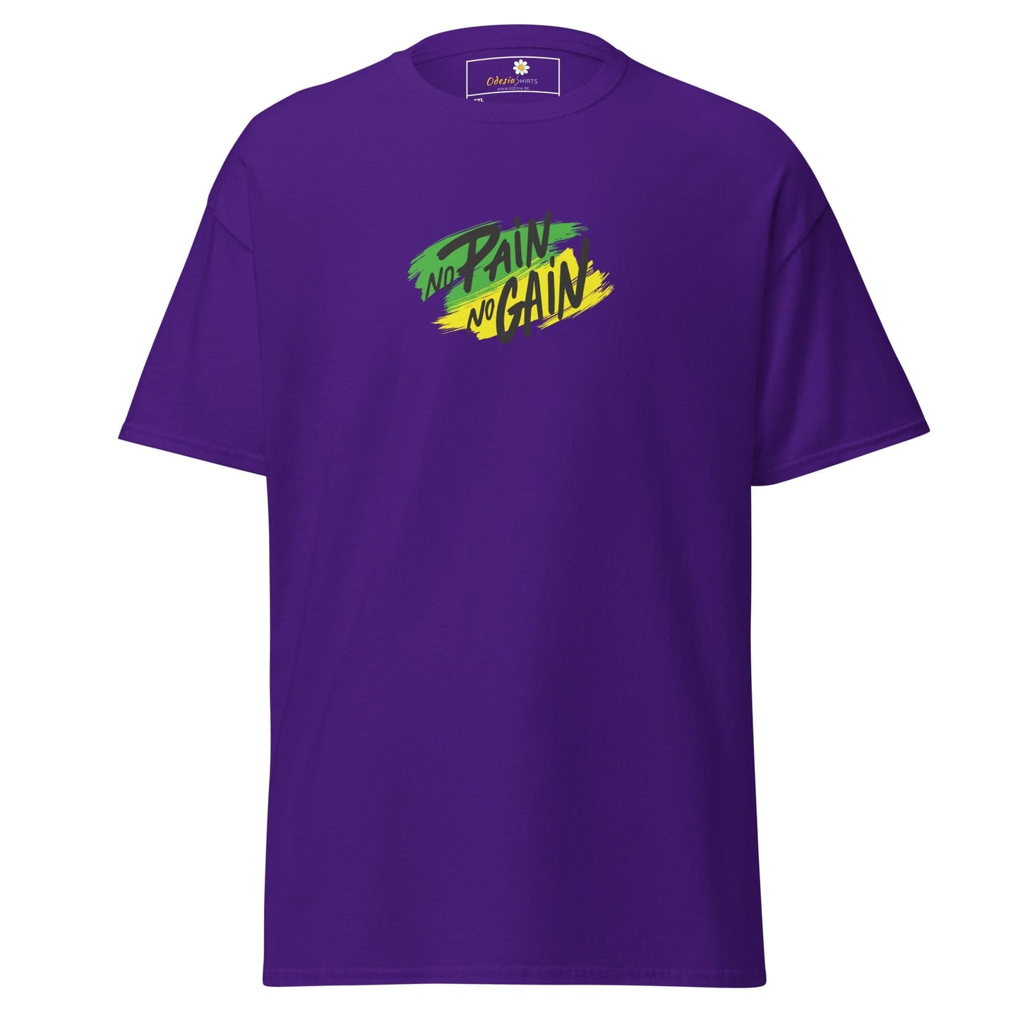 Purple T-Shirt with No Pain No Gain graphic for Men and Women in sizes 2XL to 5XL