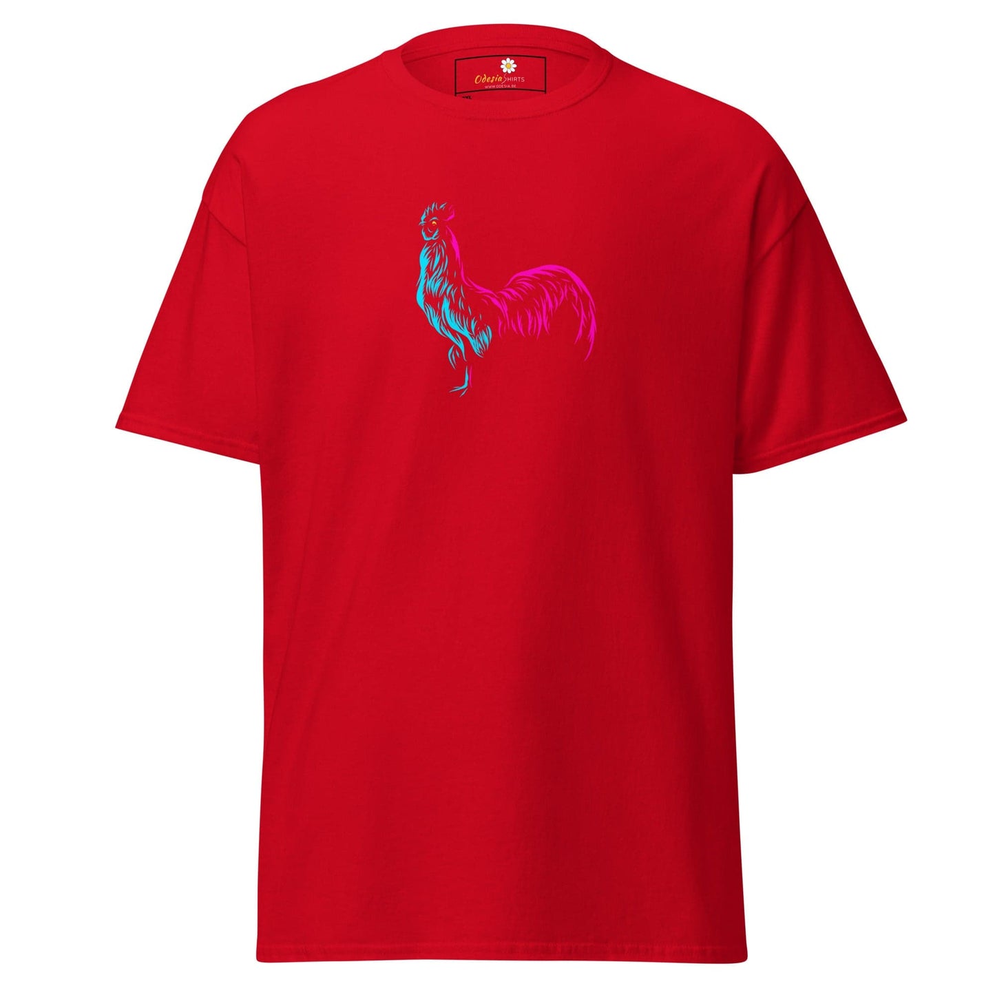 Red t-shirt with a rooster design for men and women in 2XL to 5XL sizes
