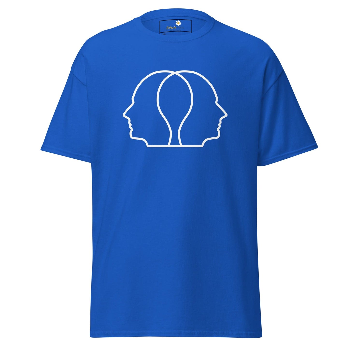 Blue T-shirt featuring a white face outline design, available in 2XL to 5XL sizes