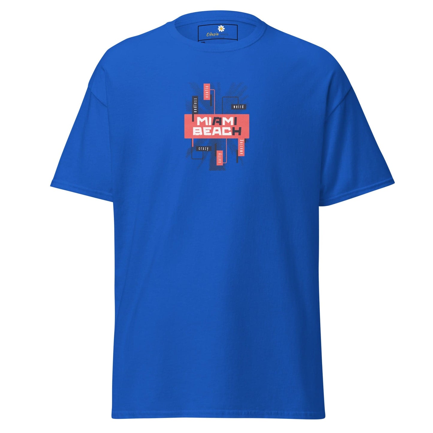 Blue T-shirt with Miami Beach graphic from T-SHIRT DESIGN TEE for men and women