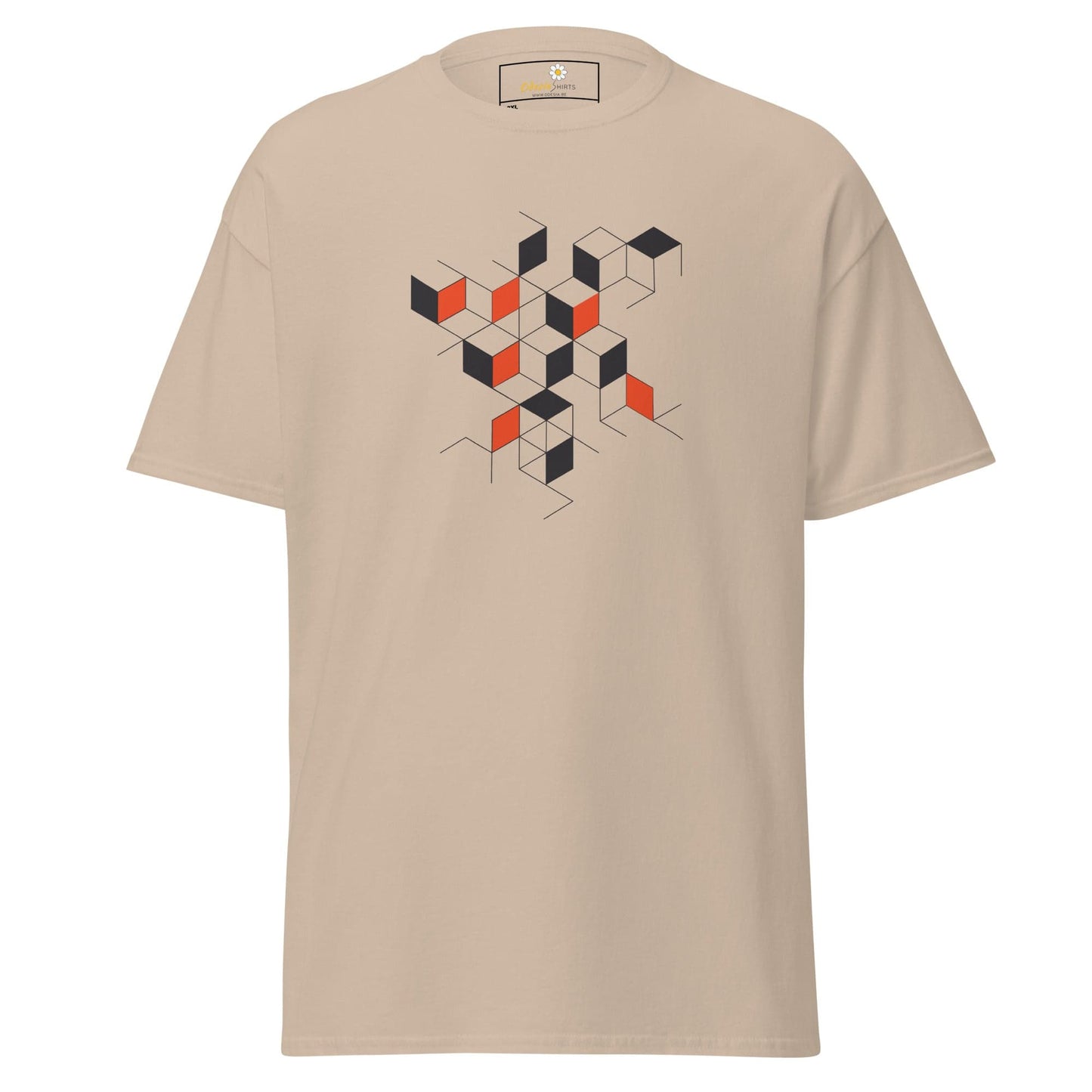Beige T-shirt with geometric cube design for Men and Women in 2XL to 5XL sizes