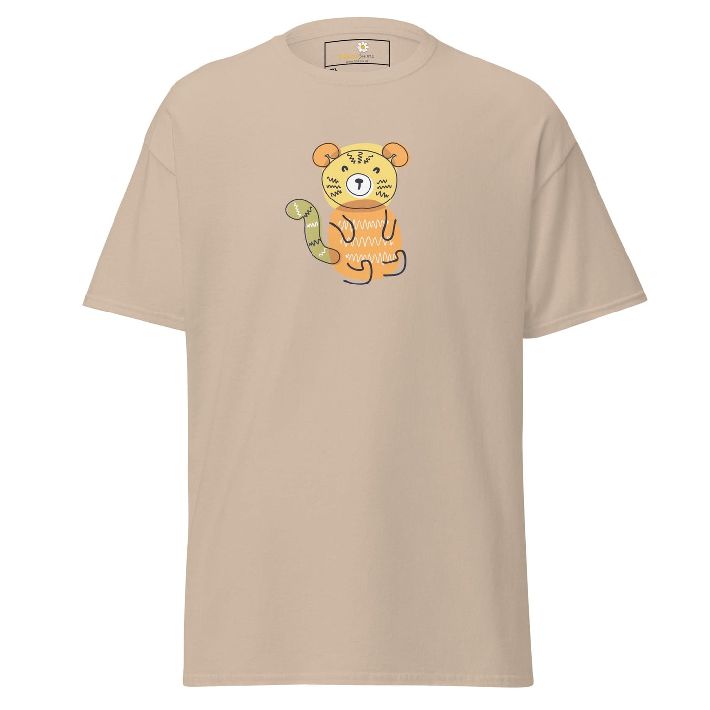 Beige T-shirt with cartoon tiger design for Men and Women in 2XL to 5XL sizes