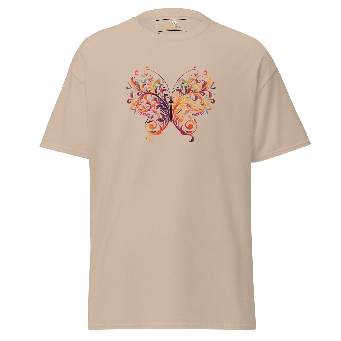 Beige T-shirt with colorful butterfly design for Men and Women in 2XL-5XL sizes