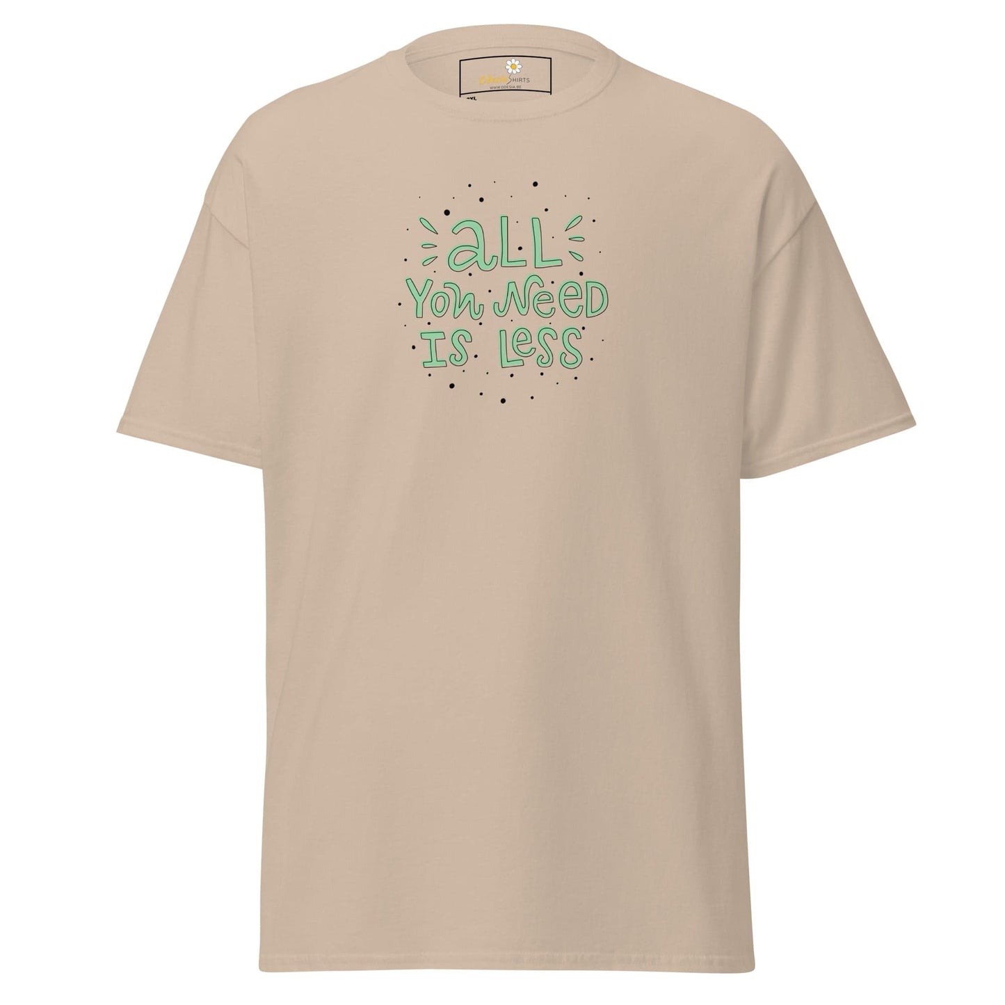 Beige T-shirt with green lettering from T-Shirt Design Tee for Men and Women in 2XL to 5XL