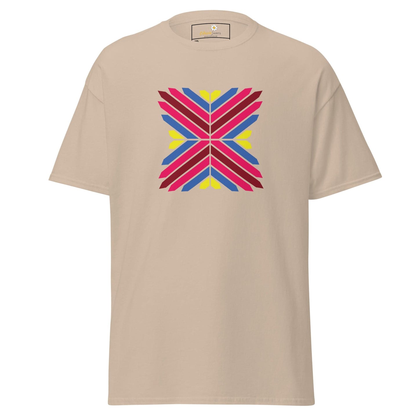 Beige T-shirt with colorful geometric design for Men and Women in 2XL to 5XL