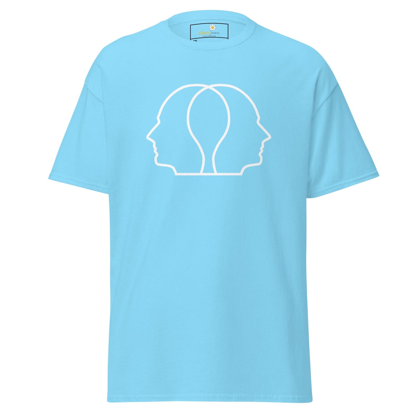 Light blue T-shirt with white head outline graphic for men and women sizes 2XL to 5XL