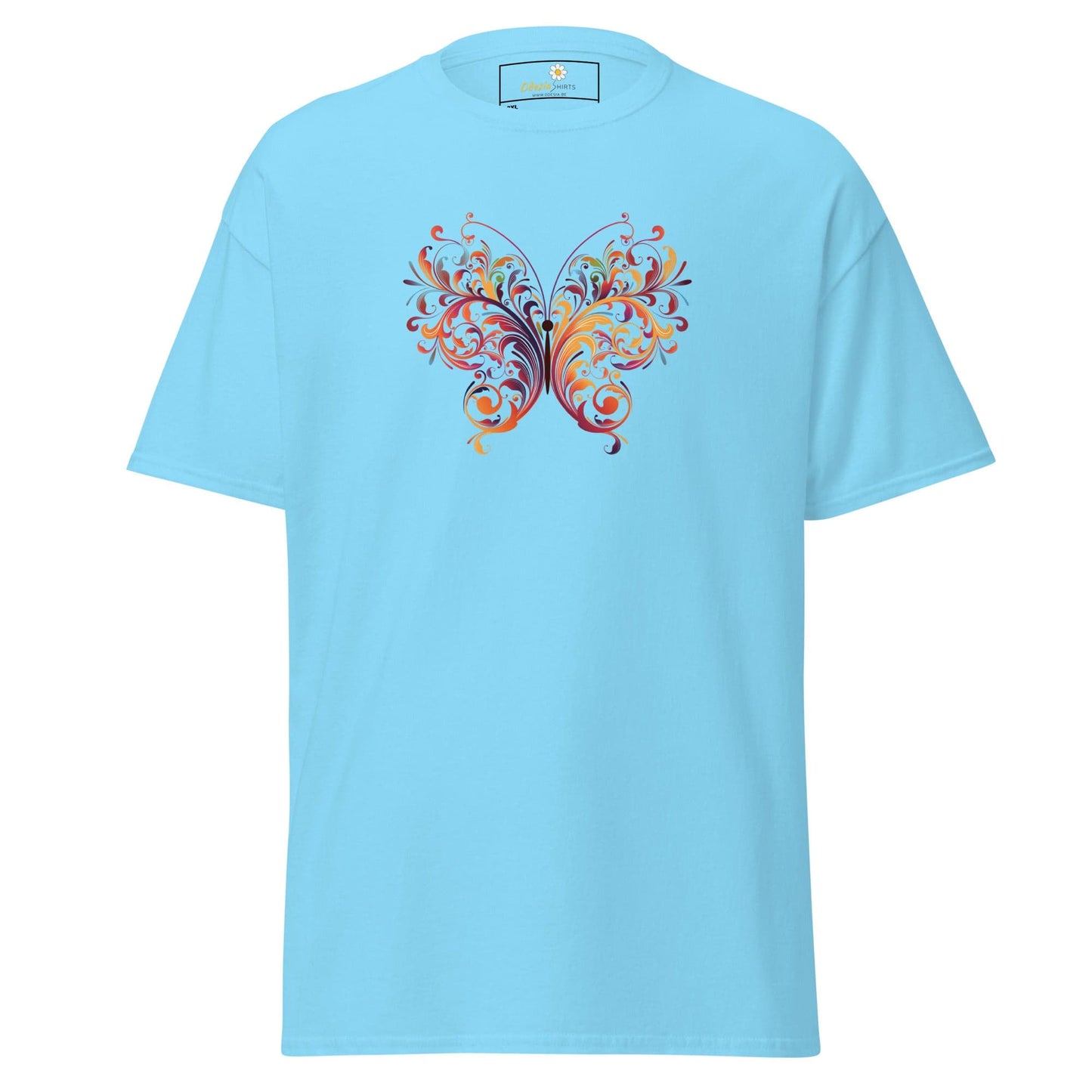 Light blue T-shirt with butterfly design from T-SHIRT DESIGN TEE for Men and Women
