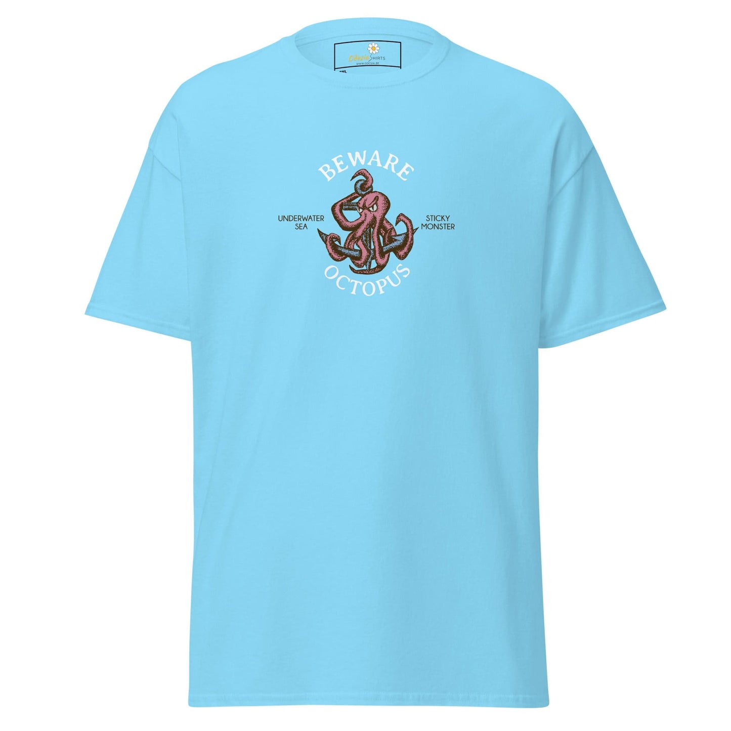 Light blue T-shirt with octopus graphic from T-SHIRT DESIGN TEE for Men and Women in 2XL to 5XL sizes