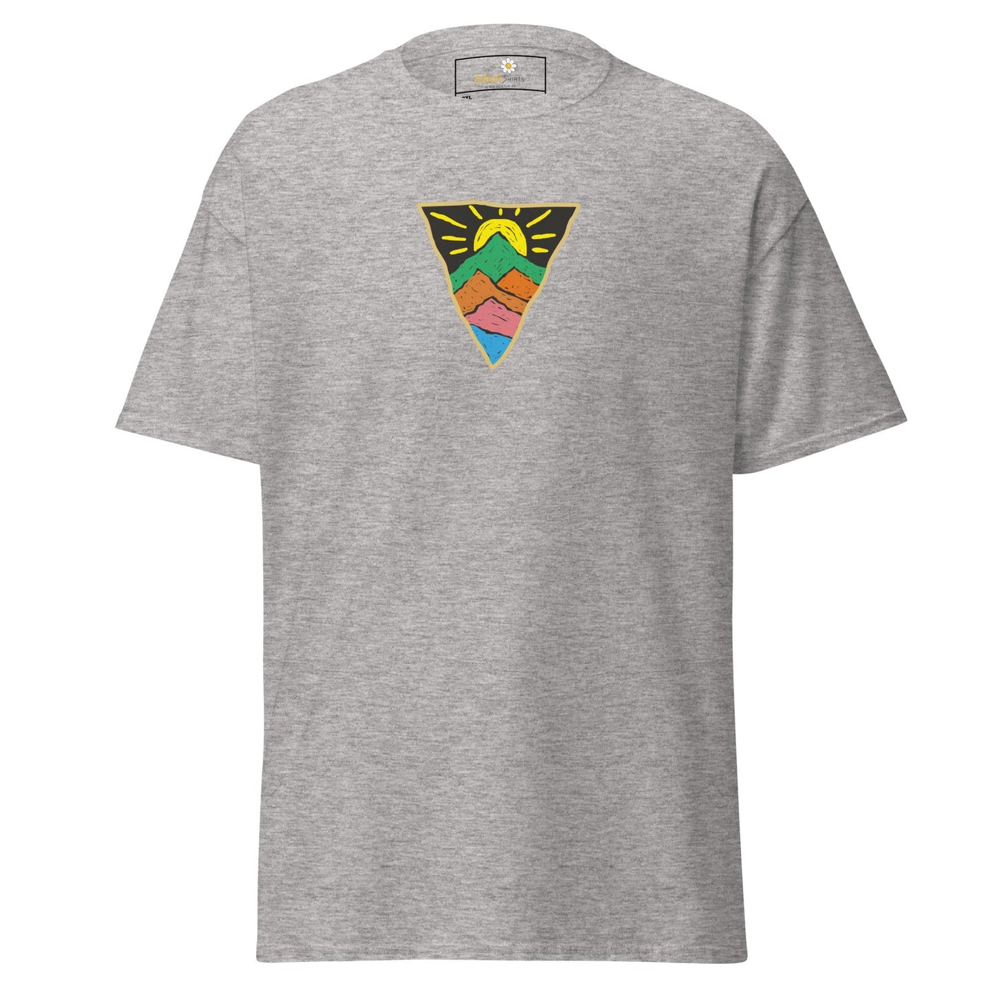 Gray T-shirt with mountain design from T-SHIRT DESIGN TEE for Men and Women in sizes 2XL to 5XL