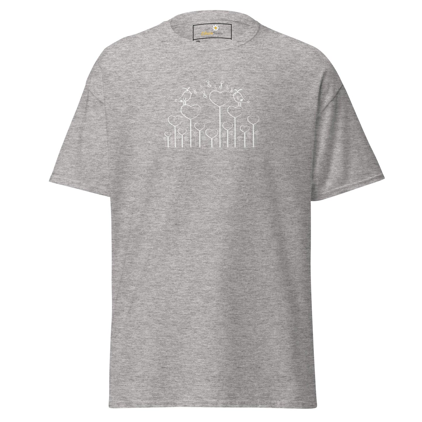 Gray T-shirt with white floral design for men and women in size 2XL to 5XL