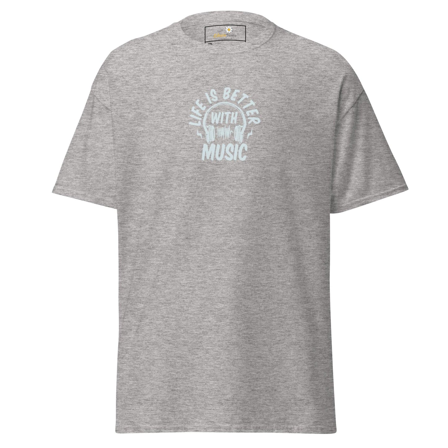Gray T-shirt with music graphic from T-SHIRT DESIGN TEE for Men and Women in 2XL to 5XL