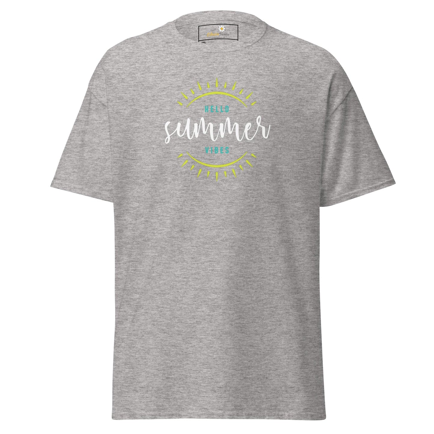 Gray t-shirt with summer graphic.