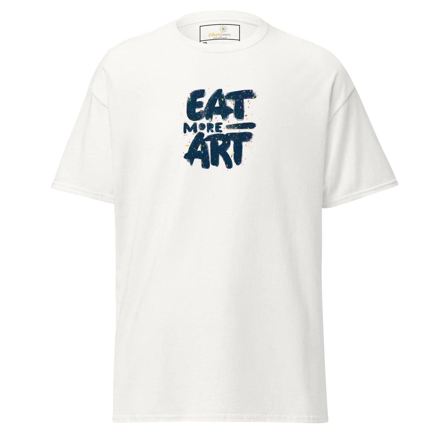 White T-shirt with Eat More Art text from T-SHIRT DESIGN TEE for Men and Women in 2XL to 5XL
