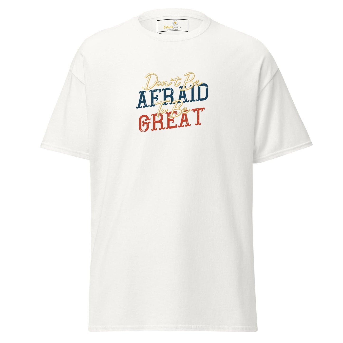White T-shirt with colorful text, perfect for Men and Women in extended sizes 2XL to 5XL