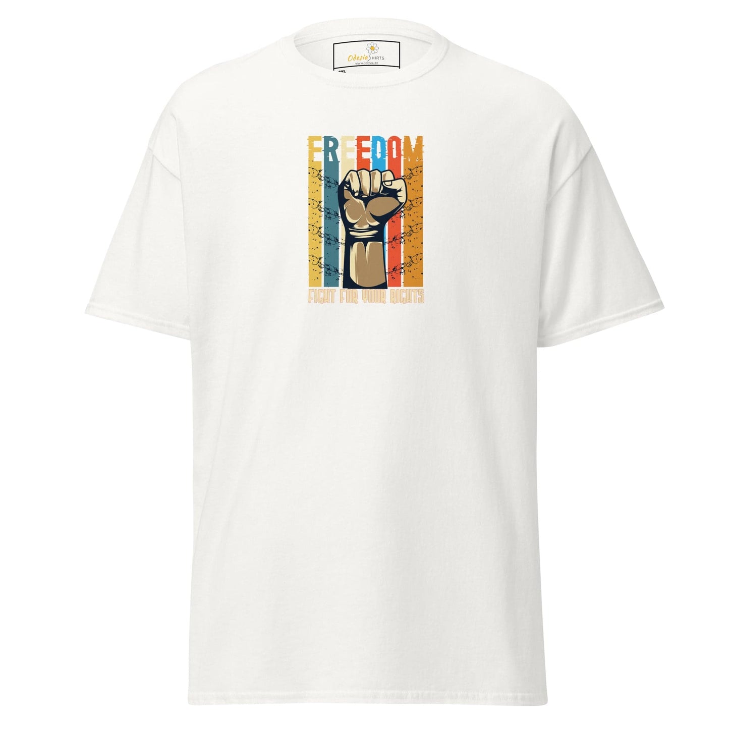 White T-shirt with graphic design suitable for men and women in sizes 2XL to 5XL